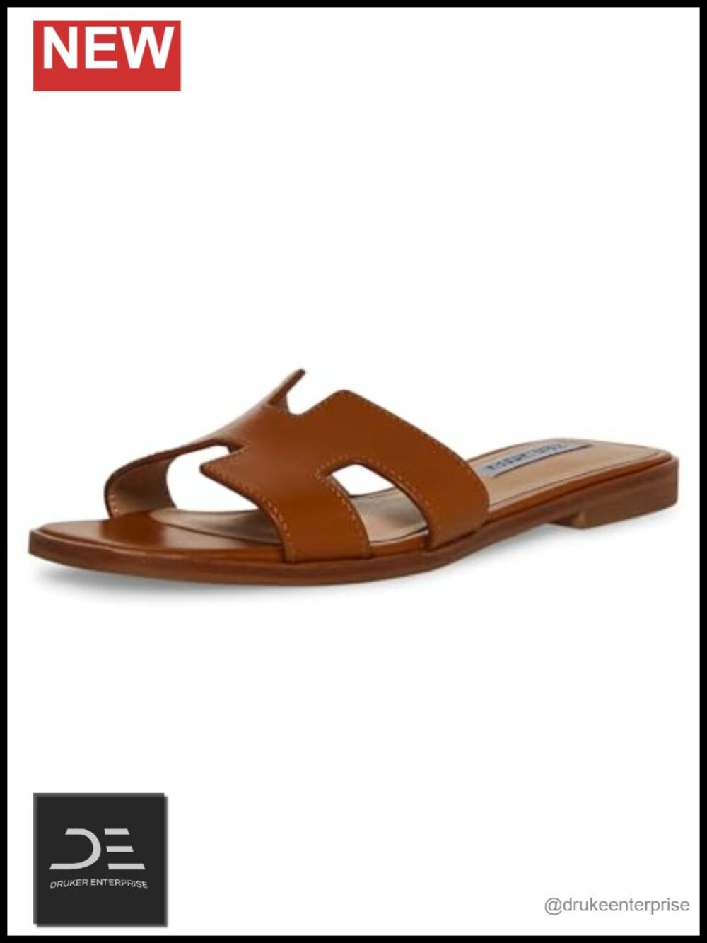 Women's Leather Sandals with Square Toe Slip-On Flat Sandal